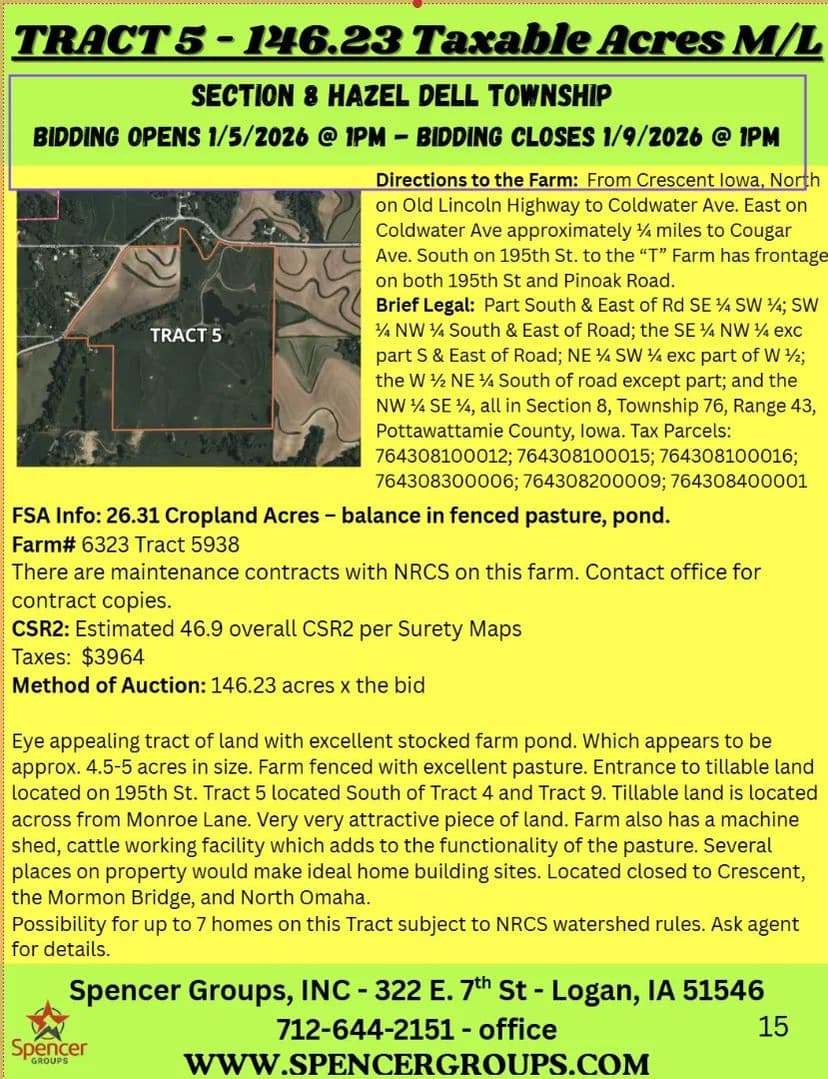 Online Only Land Auction - 874.23 acres Pottawattamie County Iowa