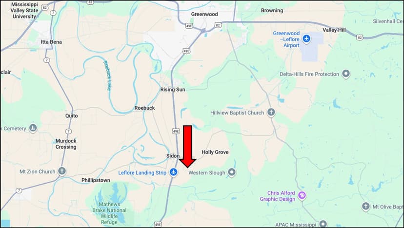 1,540 Acres with a Lodge (Dixie Brake) in Leflore and Carroll Counties in Sidon, MS