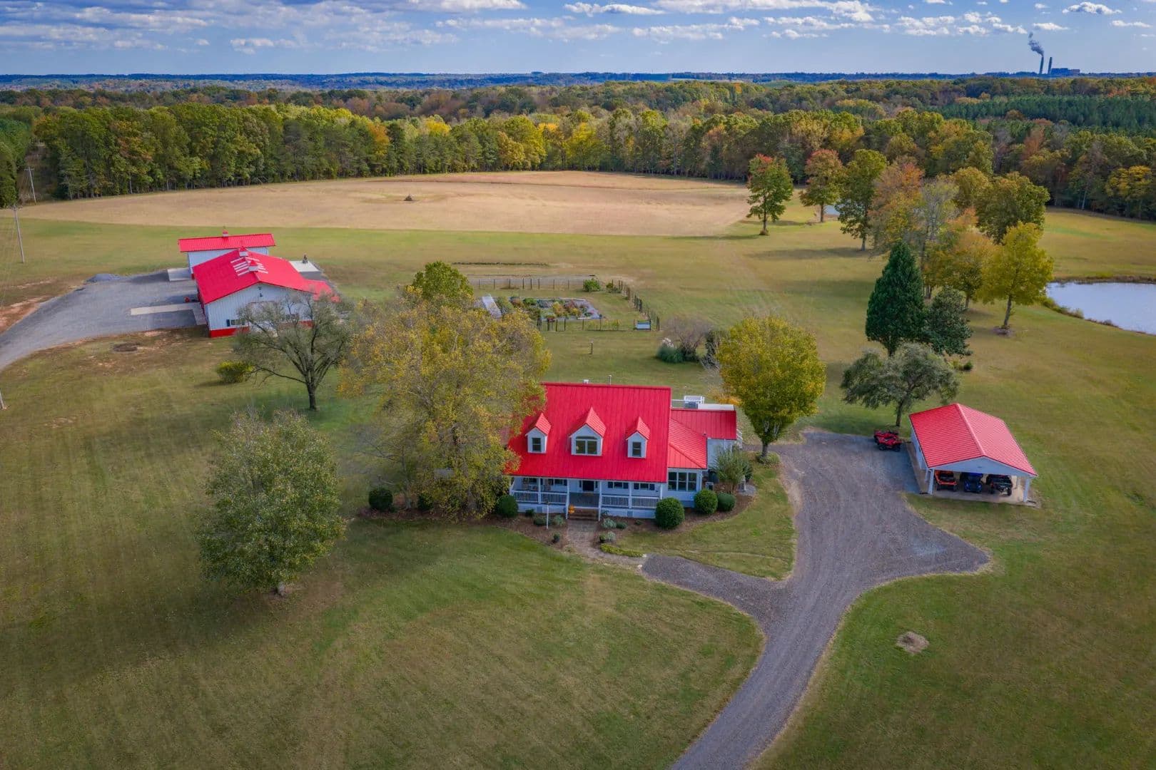 91-Acre Private Estate with Renovated Farmhouse, 3 Ponds, 2 Morton Buildings - North Carolina, 27052