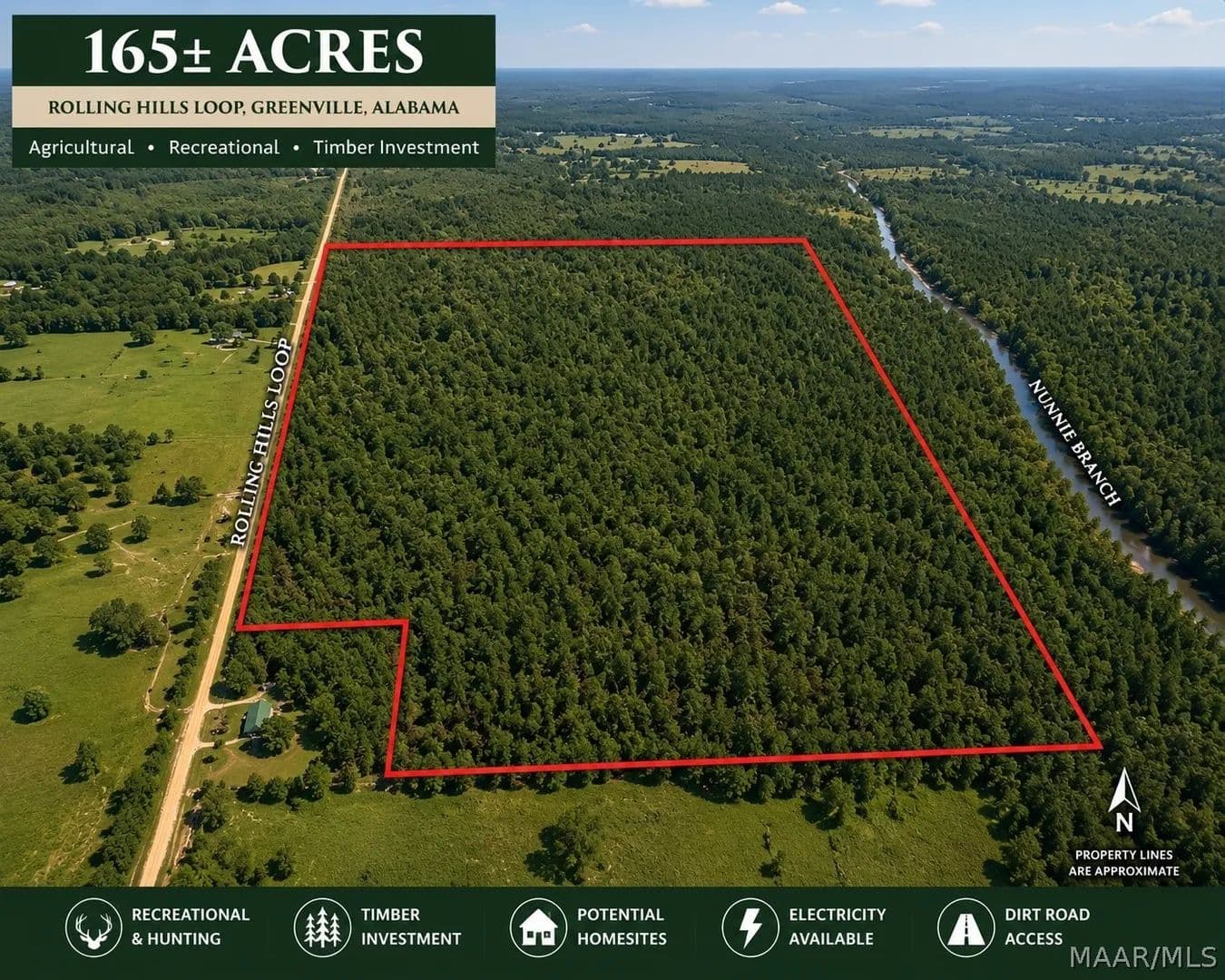 165 Acres of Land for Sale in Greenville, AL - Greenville, Alabama, 36037