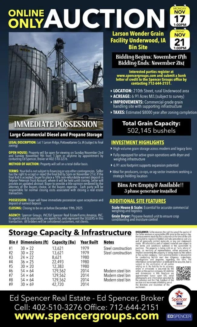 Larson Wonder Grain Facility Online Only Auction