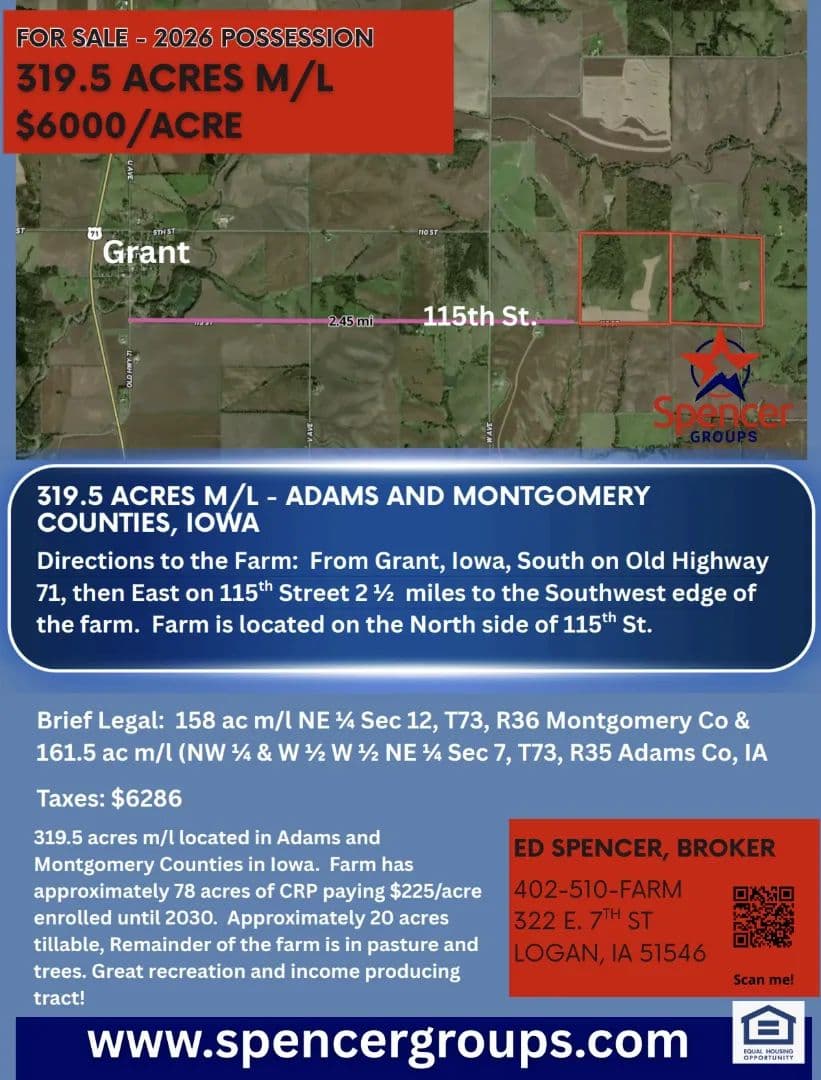 319.5 ACRES M/L MONTGOMERY & ADAMS CO IOWA