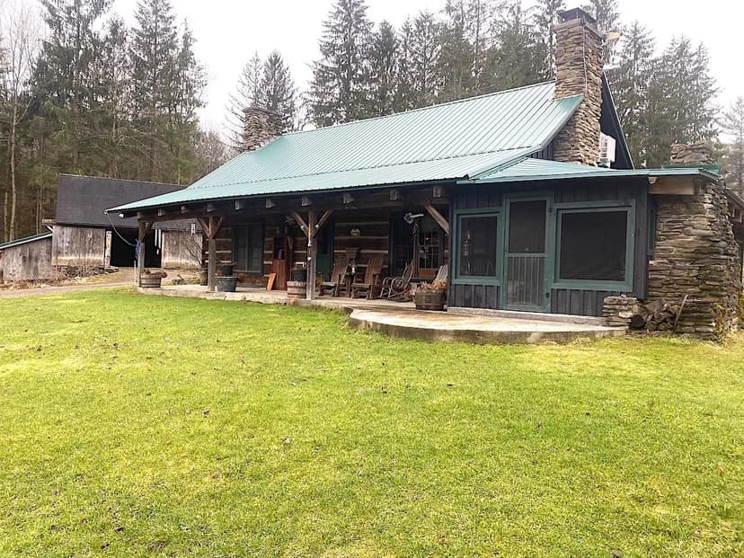 103 acres Log Home with Three Ponds and Pole Barns in Scio NY 4607 Waugh Brook Rd