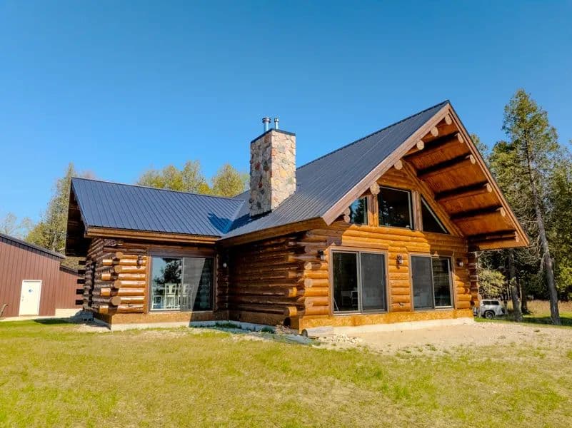 Custom Lakefront Log Home in Hessel, Michigan for Sale on 1 Acre