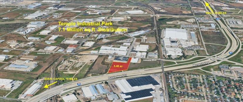 Temple, TX 5.48 acres at IH-35 and Industrial Blvd.  