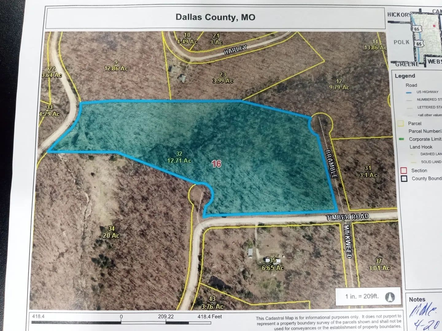 Land -Agricultural (Not Zoned) in Tunas - Tunas, Missouri, 65764