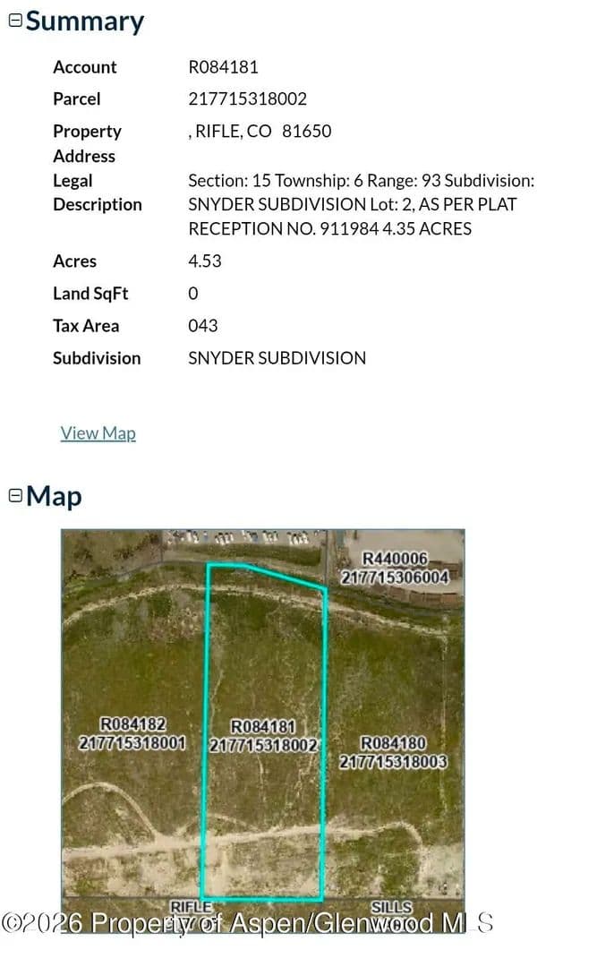 Property from Tbd Snyder Subdivision - KW - Rifle, Colorado, 81650