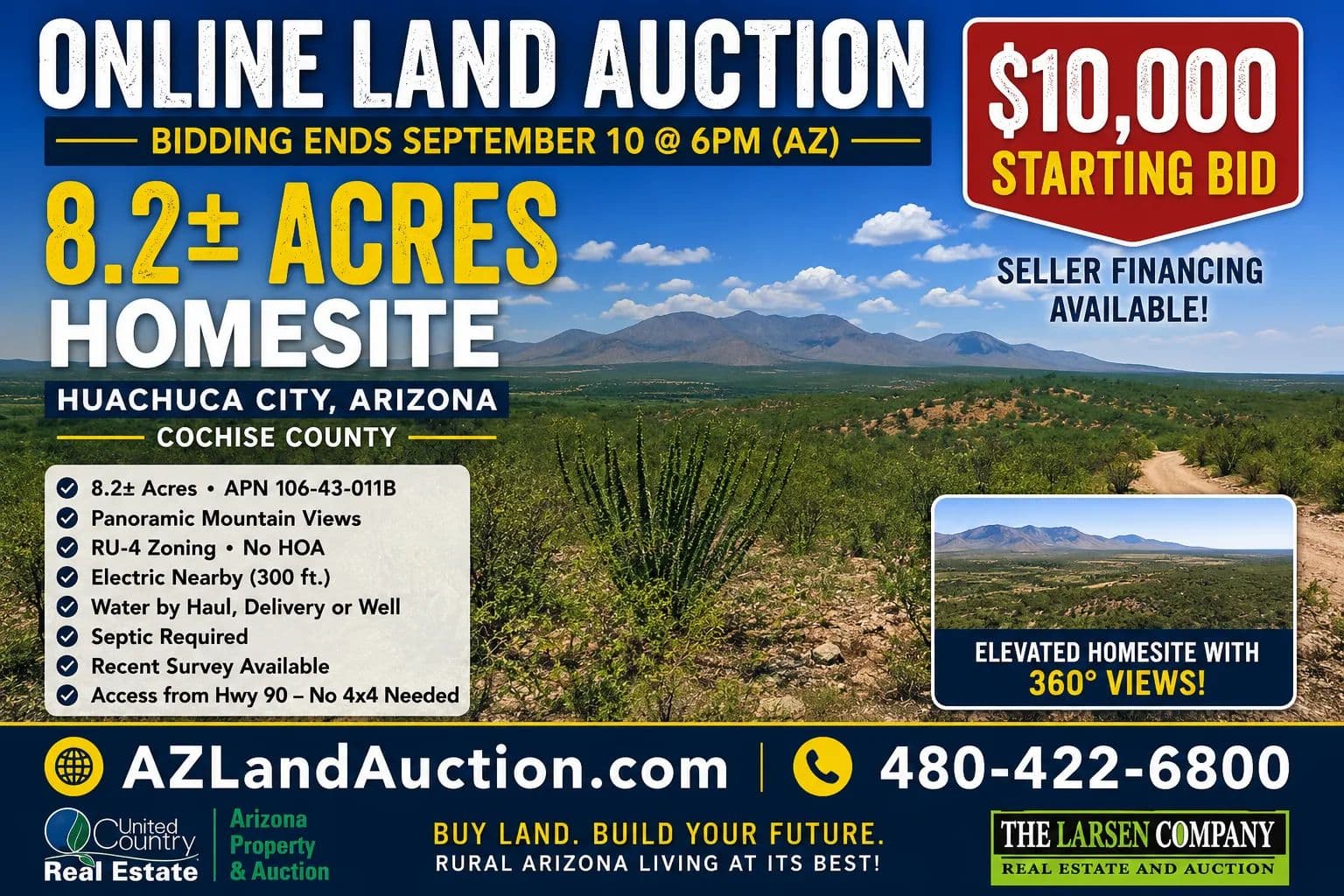 Huachuca City, AZ - Online Land Auction 8.2 Acre Homesite - land for sale