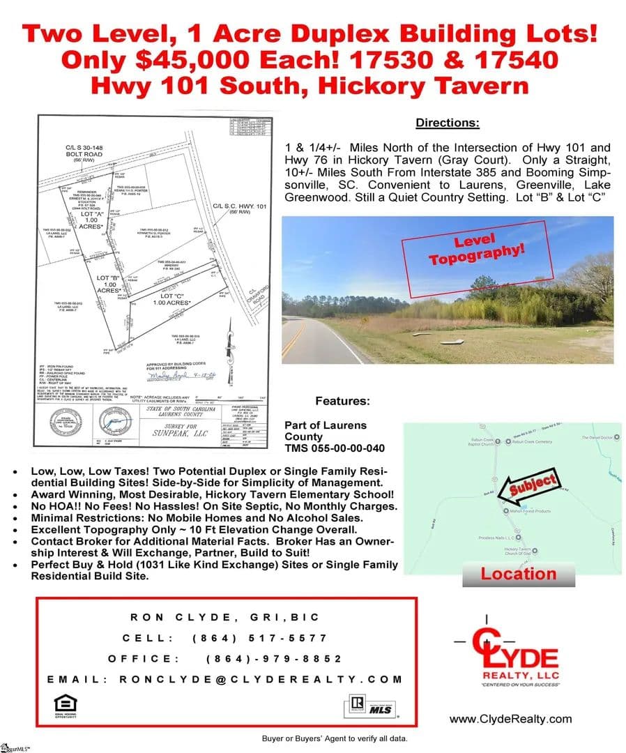 1 Acre of Land for Sale in Laurens, SC - Laurens, South Carolina, 29645