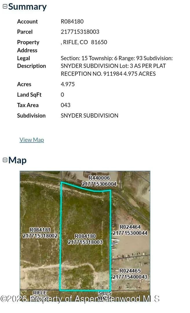 Property from Tbd Snyder Subdivision - KW - Rifle, Colorado, 81650