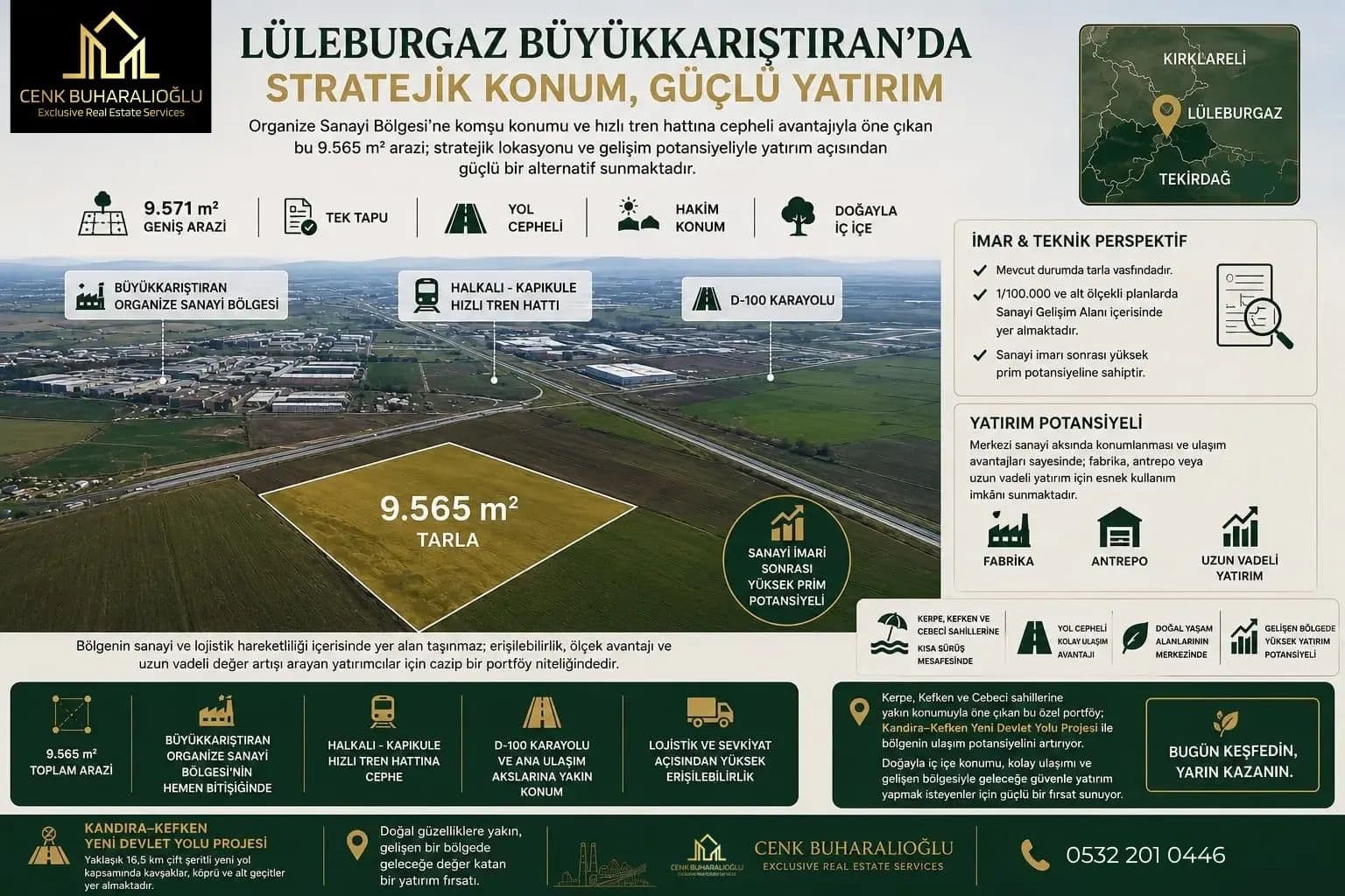 Cenkcaddede Lüleburgaz Büyükkarıştıran 9.565 m² OSB Yanı Arsa - Turkey