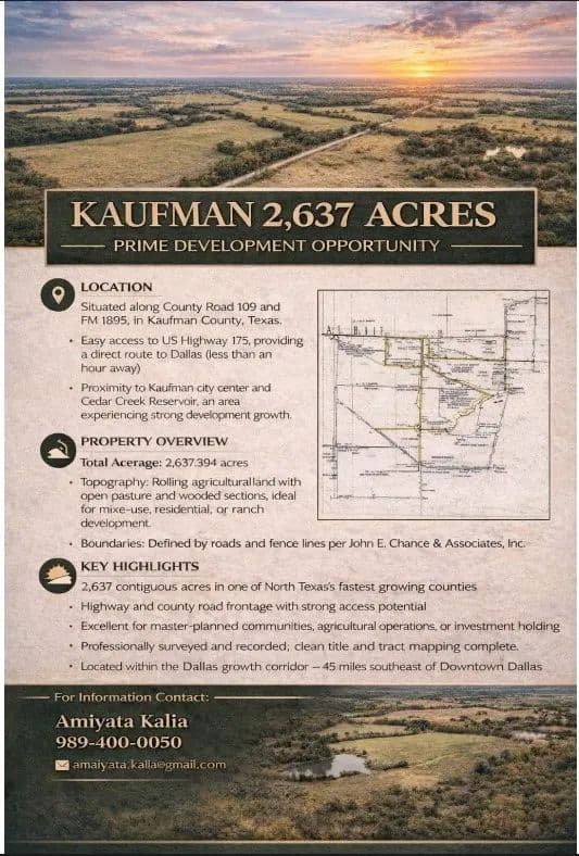 2637.39 Acres of Land for Sale in Kaufman, Texas - Kaufman, Texas, 75142