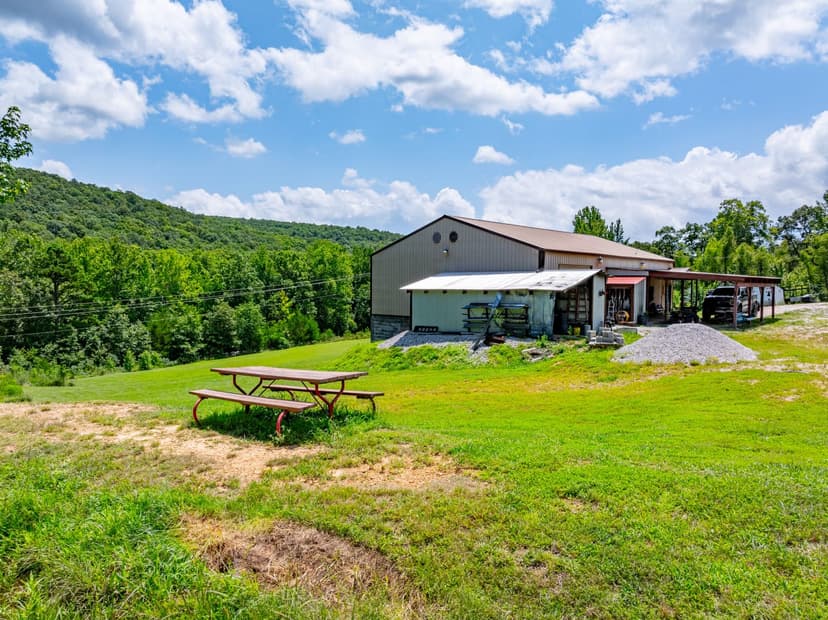 Shop house, 2 bed, 1.5 bath with separate shower room, 4.37 +/- acres, pond, Mountain View, Arkansas, Stone County